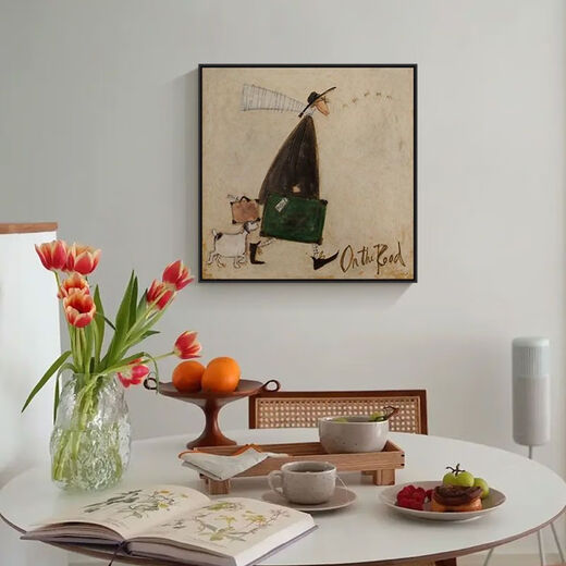 溥畔复古客厅装饰画餐厅书房挂画北欧法式卧室斗柜卡通摆画宿舍摆件 HM693-哈喽先生-I 60*60cm黑色外框