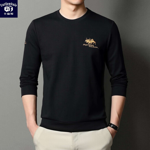 Karen Whale 320g pure cotton sweatshirt men's ten thousand needle embroidered long-sleeved T-shirt round neck middle-aged and young man 6628-white one size 54