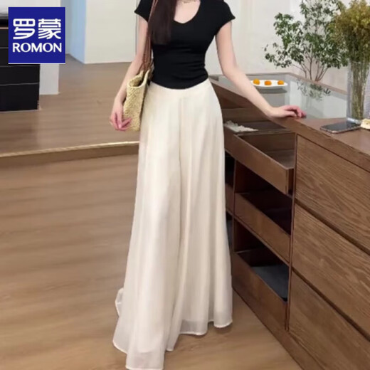 Romonbee White Ice Seidenrock und Hosen für Frauen im Sommer Dünn 2025 NEU NEU SCHOOPING Fairy Casual Bods Wide-Big Hosen Hosen Off-Weiße L schlägt 120-135jin vor [Jin ist 0,5 kg]