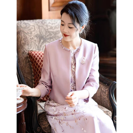 Rich collar's National Day daughter's wedding, mother's wear high-end dress, autumn noble wedding banquet, short sleeve embroidered dress XL