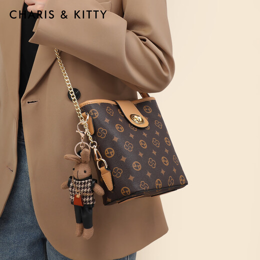 CharisKitty小c&k包包女款2025年新款通勤水桶包单肩斜挎女包生日圣诞节礼物 CK女包-咖色【送女友老婆女生礼物走心】