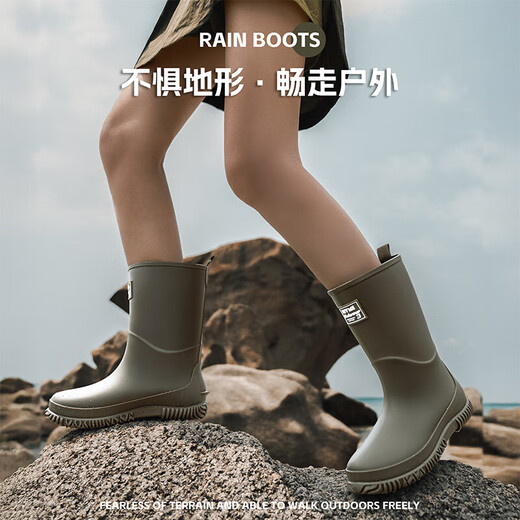 雨鞋女款2025新款时尚户外防滑雨靴登山徒步赶海防水胶鞋通勤水鞋 M011米白色 37