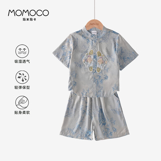 Mamimaca Momoco Boys Sommerkleidung Kinder zweiteiler Sommer Neues chinesisches zweiteiliger Set Full Print 120