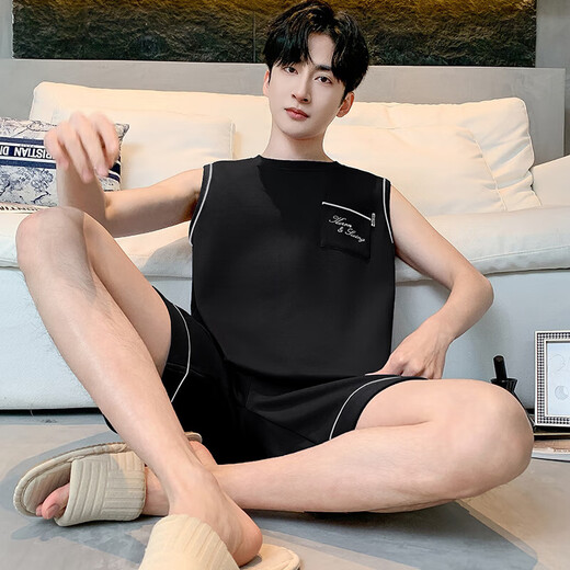 
2025 new summer men's pure cotton pajamas set casual vest shorts for outdoor wear OMM13062 3XL