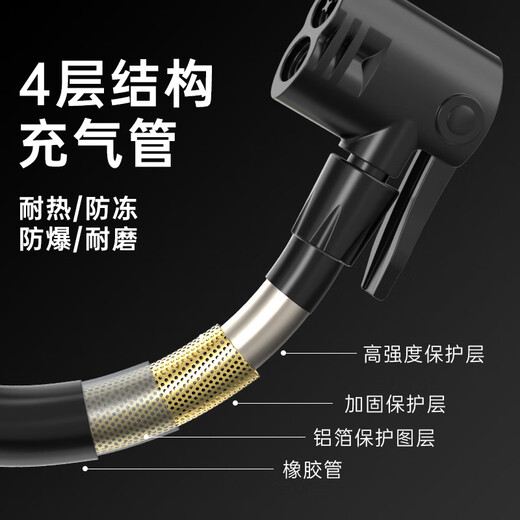 Permanent pump bicycle household electric vehicle car basketball high pressure enlarged pump 160PSI extended version - black