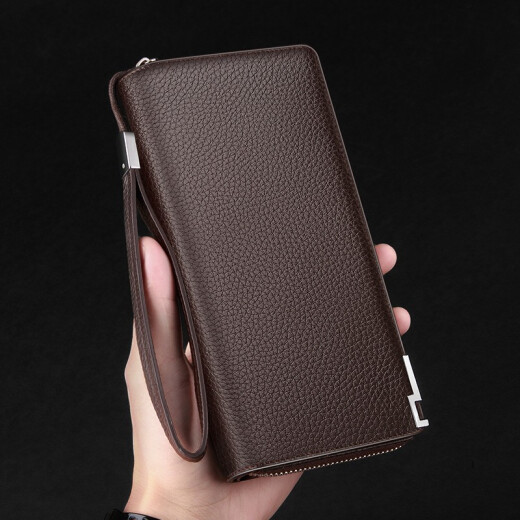 WILLIAMPOLO Geldbörse Herren, neu, lang, echtes Leder, erste Schicht Rindsleder, multifunktional, großes Fassungsvermögen, Herren-Geldbörse, Bankkartenhalter mit mehreren Kartenfächern, Schwarz