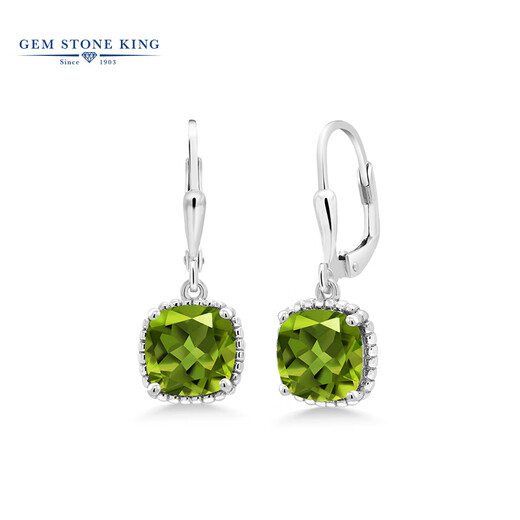 GEM STONE KING colorful gemstone earrings for women summer 925 silver inlaid with 4.9 carat green peridot earrings classic ins trend