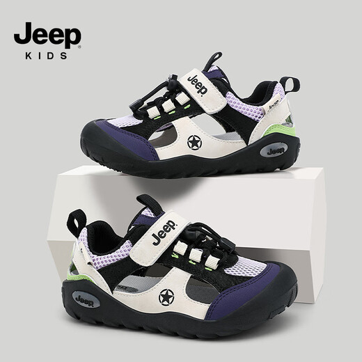 JEEP Jeep boys sandals children's river tracing shoes soft sole wading shoes girls beach shoes ivory white/obsidian black 31