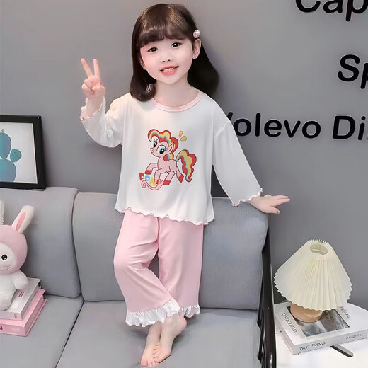 Capítulo genial (Kuzhang) Pajamas para niños Girls Primavera y otoño Summer de manga larga Cotton puro juego delgado de algodón delgado bebé Cartoon Princess Style Ropa para el hogar Cubierta de manga larga K3519# Pink está ocupado actuando lindo 105 8 Altura de tamaño 95 cm está 95 cm
