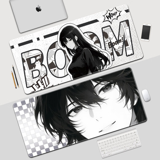 Ruqinlian black and white comic style mouse pads for super large men and women personalized workstation office computer desk pads rubber pads keyboard pads smooth thickened lock edge wrist guard pads non-slip and wear-resistant 15844 [thickened lock edge, skin-friendly and smooth] length 1000mmX width 500mmX thickness 2mm