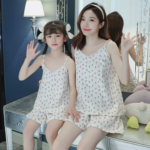 鹤屿女童夏季薄款可爱亲子套装 吊带#11304#蓝樱桃 170 8# 码90-105CM 30斤