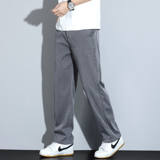 Vuug Ice Seide Casual Hosen Herren Sommerhimmel Seide dünne gerade lockere bequeme große Hose xl grau