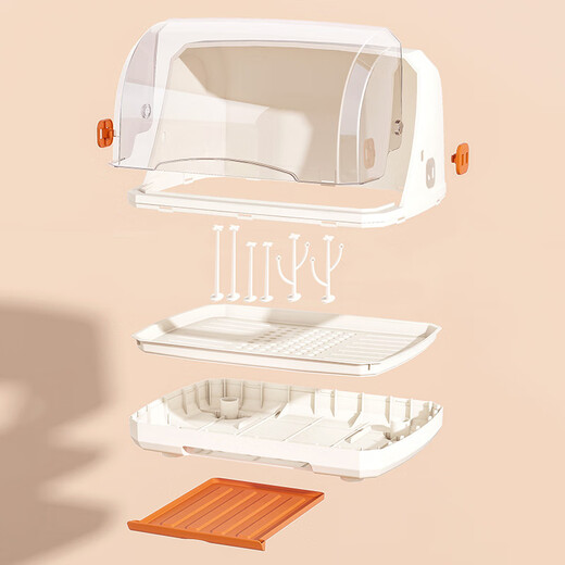 Nafenai bottle storage box baby tableware drain rack baby dustproof lidded food storage cupboard storage box large white orange with 6 brackets