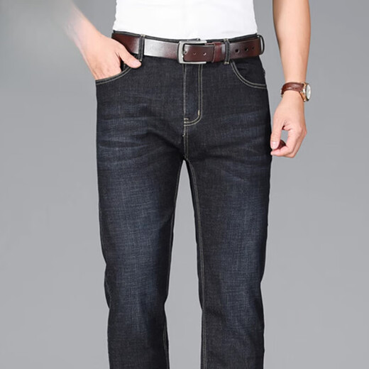 
Seven Wolves High-end 2025 Summer Men's Jeans High Waist Straight Business Versatile Middle-aged Dad Casual Loose Trousers 687B Black 30