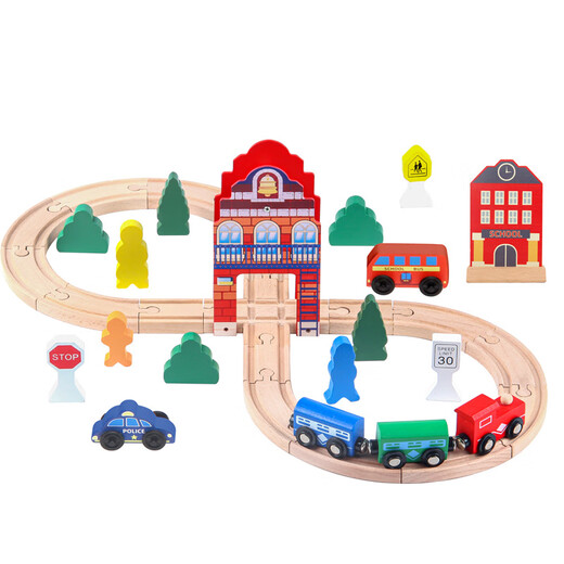 Tour de tour à 8 caractères en bois Ensemble de train magnétique Rails Ensemble de jouets d'assemblage des enfants