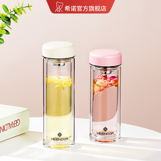 Copa de vidrio Heenor Glass Femenina de doble capa Copa de agua Copa de agua Pequeña capacidad de té de alto valor de alto valor con malla de filtro E-6630-Black-180ml Gift Box Embalaje