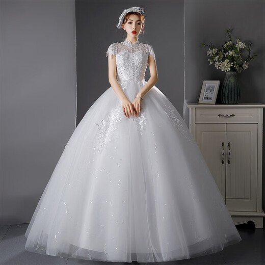 Französisch Licht Hochzeitskleid 2025 Neues Prinzessin Stil eleganter Stil stehender Kragen Frauen Braut Haupthochzeitskleid Wald Super Fairy Summer White M.