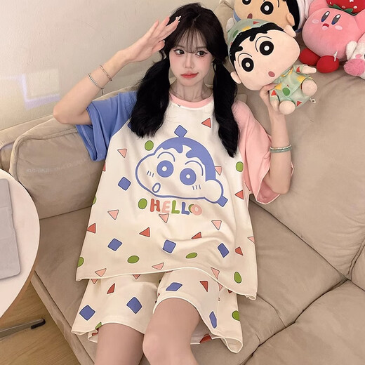 Junjunsui Dimei Kiti Cat Pajamas for Women in Summer 2025 New Pure Cotton Short Sleeve Cartoon Student Large Size Summer Home Suit Set Short-Z-9922 L [Suggested 100-120Jin [Jin equals 0.5 kg]]