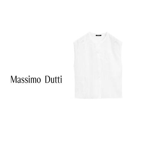 Massimo Dutti discount upgrade 2026 women's commuter versatile style linen blend crocheted short-sleeved shirt 05143743 White S (170/88A) size is too large