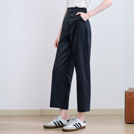 百图betu女装2025夏季新款休闲哈伦裤显瘦九分镰刀裤裤子女2507T41 藏青 M