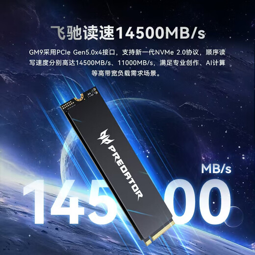宏碁掠夺者（PREDATOR）4TB SSD固态硬盘 M.2接口(NVMe协议) GM9系列 NVMe PCIe 5.0读速14500MB/s AI电脑存储配件