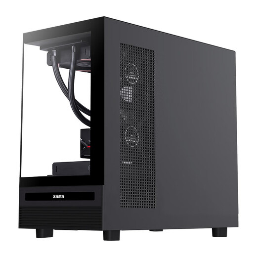 SAMA Xiaojinghong black MATX sea view gaming computer case 270 panoramic/double-sided glass/support 360 water cooling/9 fan positions/410mm long graphics card/U2+U3