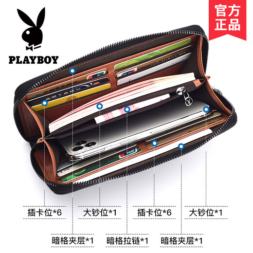Playboy (PLAYBOY) Casual Wallet Men's Long Business Handbag Wallet Clutch Wallet Zipper Face Dad and Husband Blue PAAZ9731-0L [PU Fabric]
