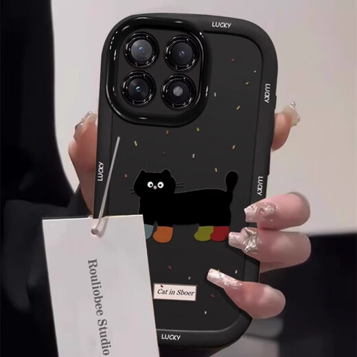 泼墨猫咪适用苹果16手机壳新款iphone15promax套14pro镜头全包13p 泡芙壳【局部光油手环】-古董白-NM12809清新 iPhone 15 Plus