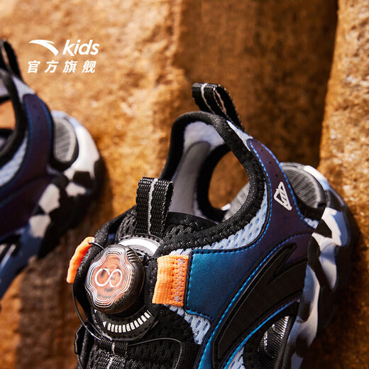 ANTA Children's Sandals Men's Big Children's Shoes 2025 Summer New Arrival Knob Buckle Outdoor Baotou Anti-Slip Beach Shoes Dusty Blue/Black-1 34