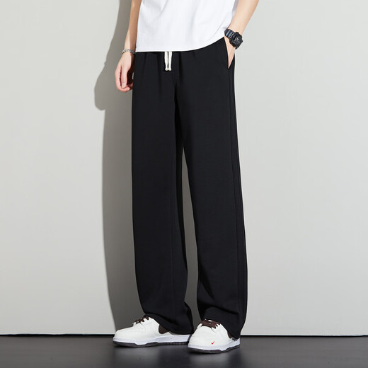 Big Mouth Monkey (paul frank) casual pants for men in spring and autumn, loose wide-legged drapey trendy sweatpants, versatile straight-leg sweatpants, active black L