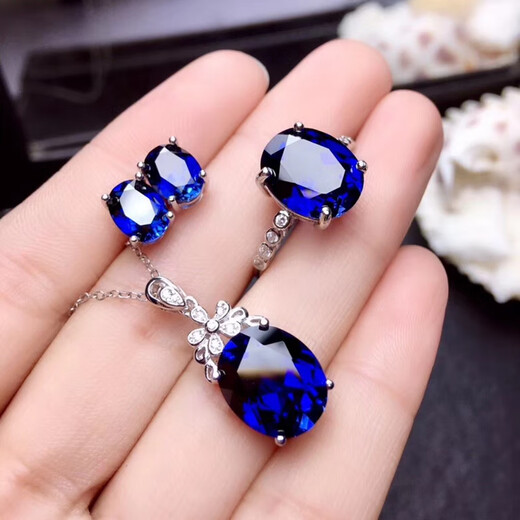 Fat Donglai's same style sapphire earrings 5A grade Sri Lankan tanzanite women's pure L silver plated 18 earrings main stone 6x8mm