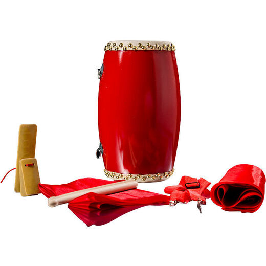 12 14 15cm cowhide waist drum adult waist drum Yangge Ansai waist drum kindergarten children's waist drum instrument 15CM+ drum stick + strap + square scarf + 4 meters red silk