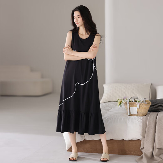 睡裙女士2025新款带胸垫夏季凉感莫代尔睡衣高档甜美可外穿超柔软 【XX-12001D】带胸垫简约女款 XL （建议120-140斤）