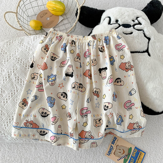 Niedlicher Crayon Shin-Yun-Baumwollpyjamas für Frauen dreiteilige Sommer-Strickjacke Cartoon Home Clothing Set JHX-9901J#Pink Bian Mike M Empfohlen 80-100
