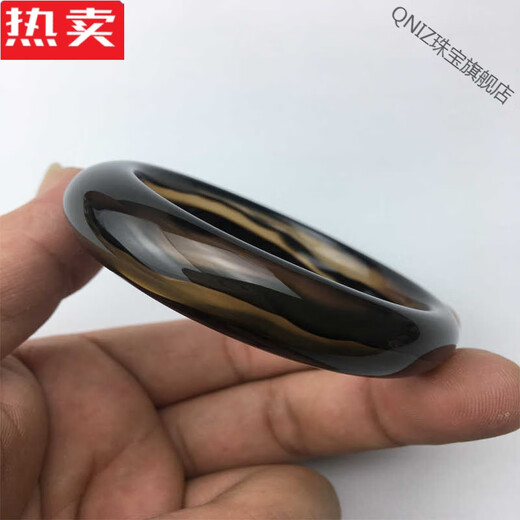 QNIZ Hong Kong and Macao light luxury high-end quality Aishang agate high ice transparent black silk chalcedony medium wide bracelet for women to wear 1 (live broadcast room selection payment link)