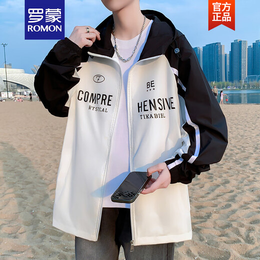 
ROMON (ROMON) 2025 new contrasting color sun protection clothes for men in summer ice silk thin hooded jacket for young students handsome sun protection clothes 6623 green M (80-100Jin [Jin equals 0.5 kg])