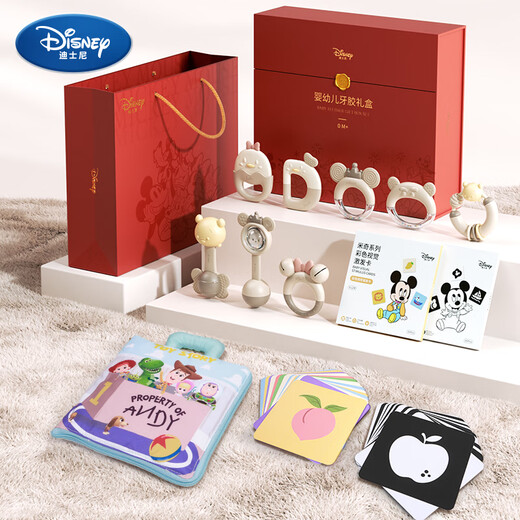 Disney Geschenkbox für Neugeborene, Babyspielzeug, Treffen, Geschenk, Stoffbuch, Rassel, Geschenk, hochwertiges Vollmond-Geschenk, 0–6 Monate
