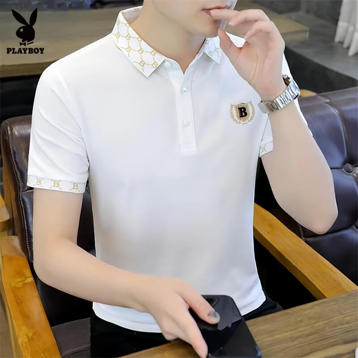 Playboy (Playboy) Kurzärärmiges T-Shirt für Männer im Sommer 2025 Neue trendige, vielseitige lässige Gelegenheitsanlagenmännchen Atmungsfreies dünnes Polo-Hemd Herrenkleidung Green M.