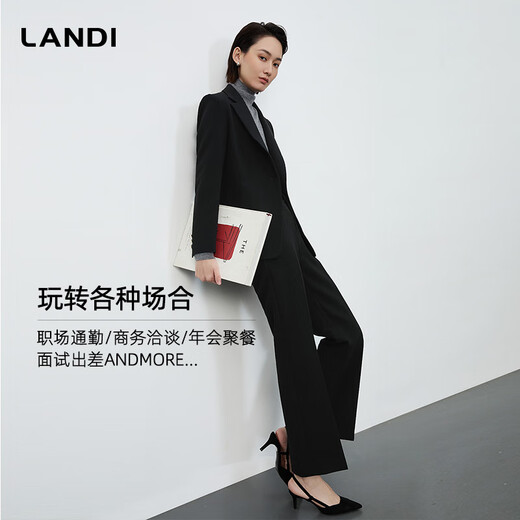 LANDI All Black Aesthetic Black Commuting Brushed Blazer Women's Top 2025 Autumn and Winter New Product Black L