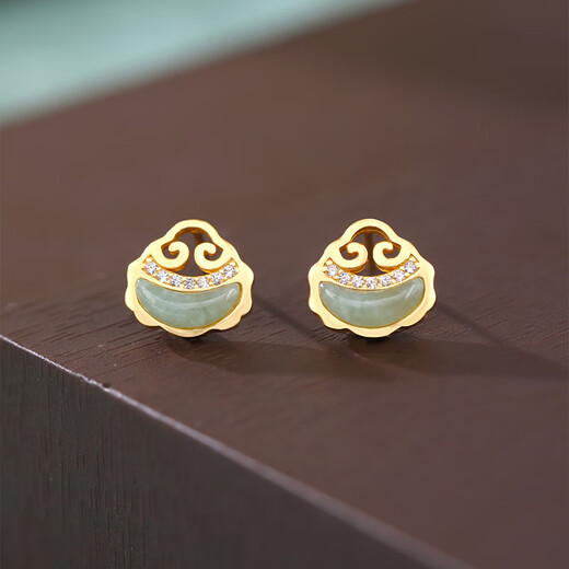 Little Silversmith Jadeite S925 Silver Ruyi Earrings for Women Chinese Style National Style Jade Niche High-end Lucky Earrings Earrings for Gifts