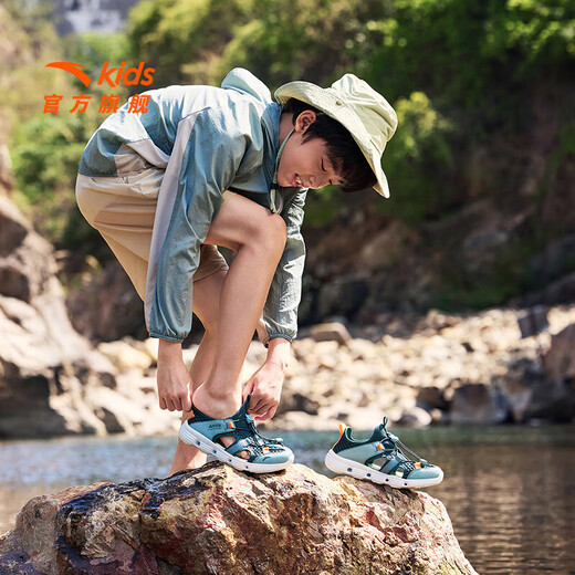 ANTA children's beach shoes, men's and women's sandals, summer breathable Baotou PE class students' amphibious river-tracing shoes, men's model, sage green/fisheye green-5 38