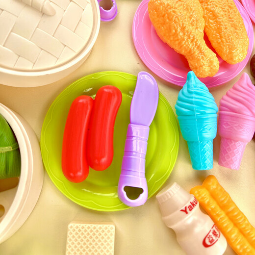 Blessing Kitchen Playing House Toys Children's Girls Simulated Food Barbecue Skewers Breakfast Dessert Bun Cooking Set 58-Piece Set-Mixed Random + BBQ Stove