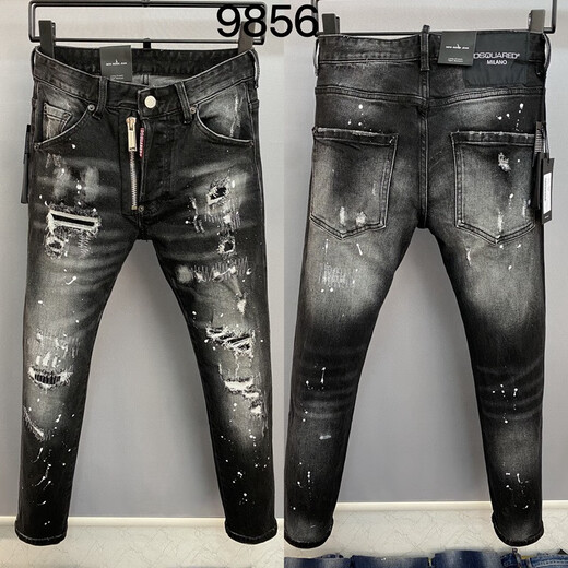 Zhewei 9856 type 2023D2 ripped fashion men's jeans trousers quadratic personality small straight feet trendy jeans 9856 picture color 44