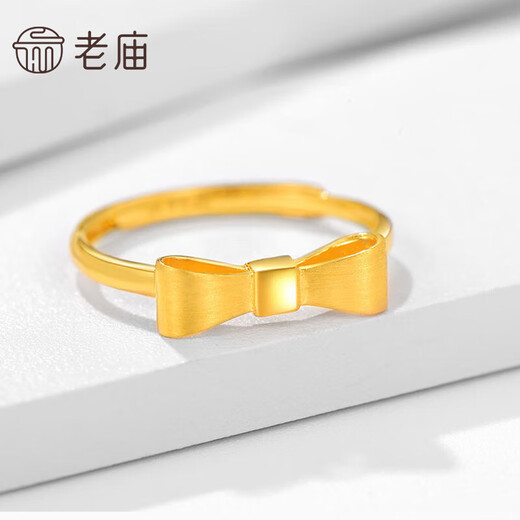 Old temple gold ring with pure gold bow, the fugitive princess is alive and adjustable, a birthday gift for girlfriend and wife, bow ring about 2.54g