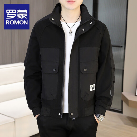 罗蒙（ROMON）夹克立领外套男士春秋季2025新款潮流宽松工装男款休闲百搭上衣服 9928款咖色 M 90-105斤