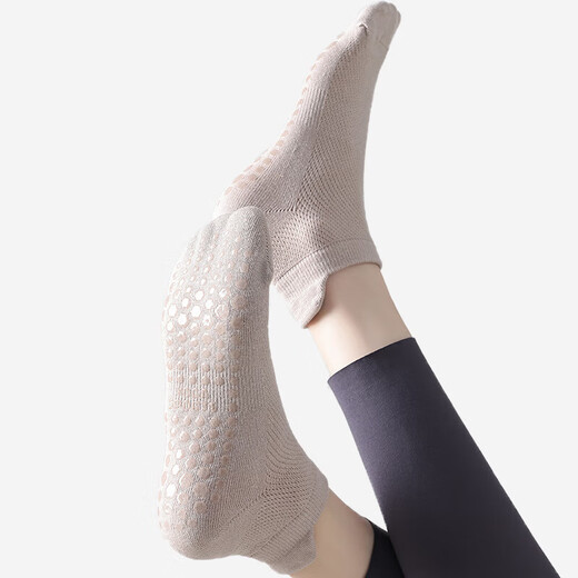 Return to Li OEM Spring and Summer Yoga Socks Cotton Non-Slip Silicone Indoor Fitness Pilates Socks for Women 3 Pairs Smoke Gray One Size 35-41