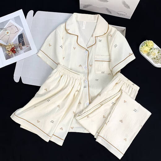 El pijama de tres piezas de Yonghuan para mujeres en verano 2025 Nuevo algodón de algodón de verano de algodón de manga corta de la nube de verano delgada se puede usar afuera 9913# Cloud Algodón de tres piezas Estilo de cama de cama (Cubierta de edredón 200*230 cm)