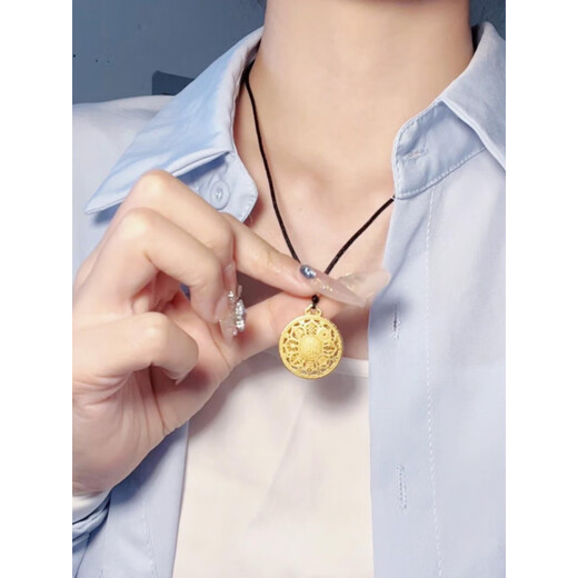 Dewey Van ancient method inheritance gold-covered silver eight-treasure compass pendant with blessing word hollow transfer bead necklace clavicle chain birthday gift for girlfriend Classic eight-treasure plate size 4.2cm (gold within 0.4g