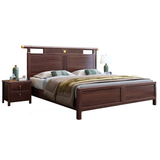 
Nanzhu New Chinese Solid Wood Bed 1.8m Double Master Bed Large Official Hat Bed Full Solid Wood Dovetail Bed Board 9901C#