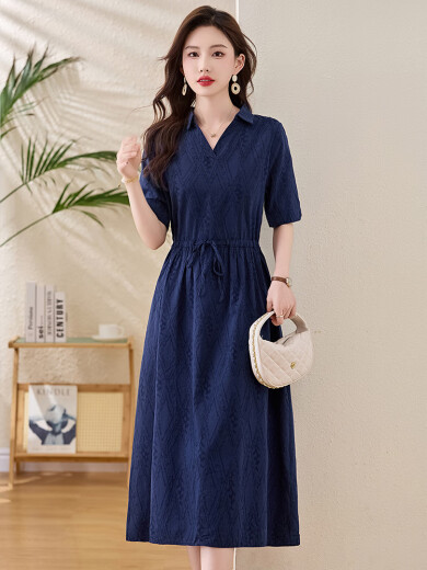 Vestido de marca de alta gama de lujo TJQ para mujeres 2025 Summer NUEVO estilo Camiseta de solapa informal Camiseta de la solapa informal Red Rojo L Sugerir 110-120Jin [Jin iguala 0.5 kg]